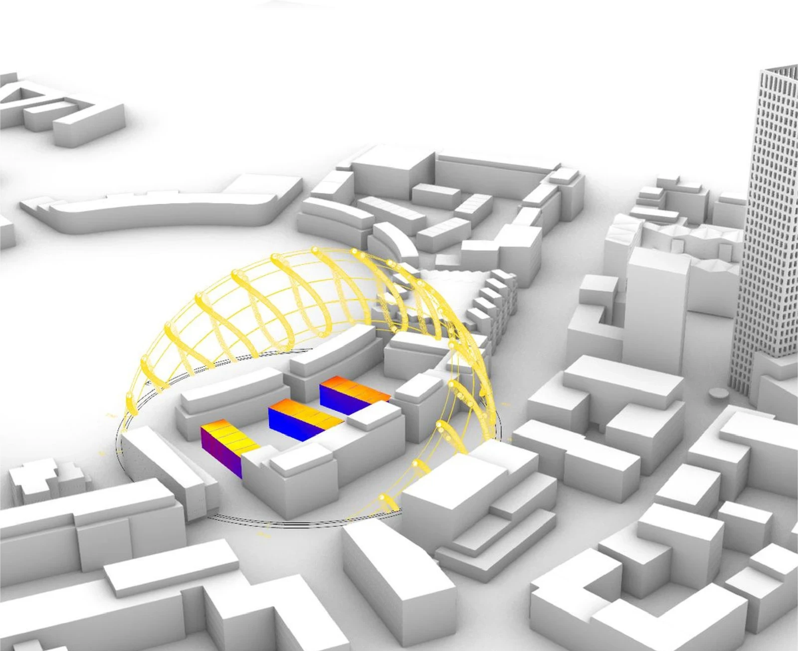 Solar study of the three given sites in their urban context, with the sun path dome